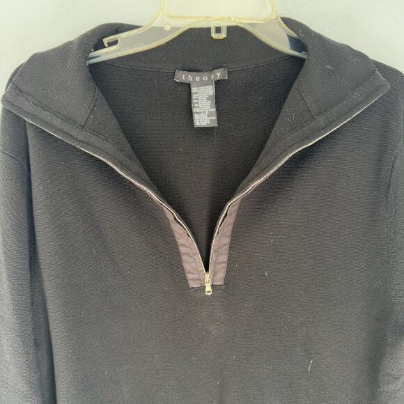 Theory Men's Sweater Black Quarter Zip Wool Cut And Sew Large - Picture 4 of 8